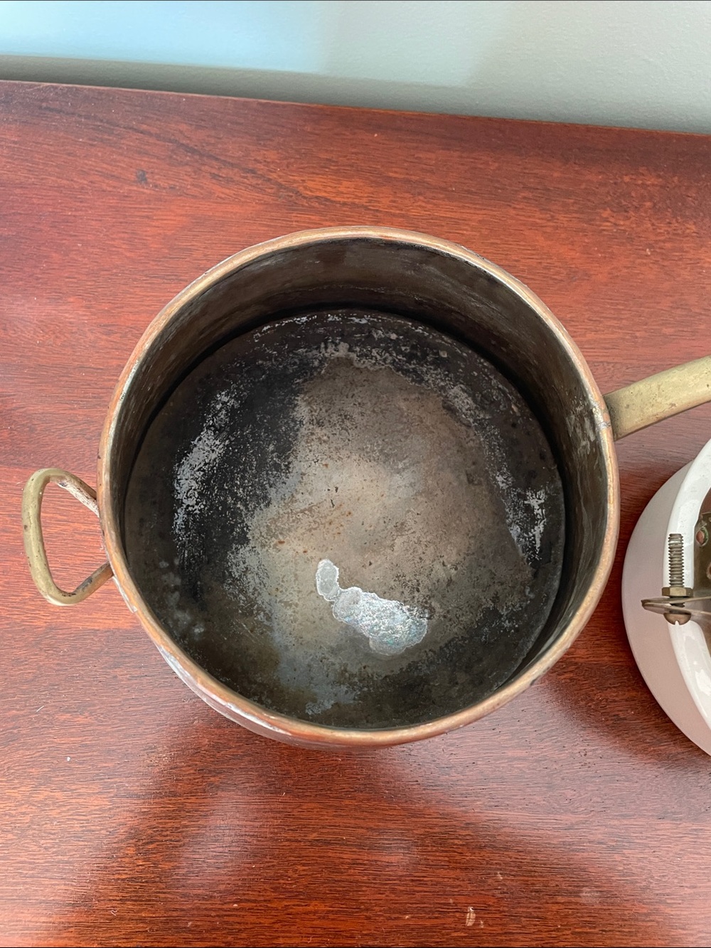Vintage Hall 1084 Ceramic and Copper Double Boiler Brass Handles 3 Piece Set - Picture 3 of 14